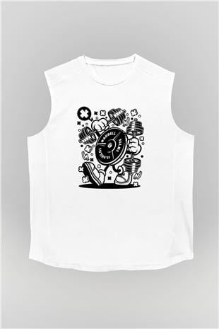 Halter Baskılı Unisex Kolsuz Beyaz Tişört