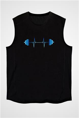 Halter Baskılı Unisex Siyah Kolsuz Tişört