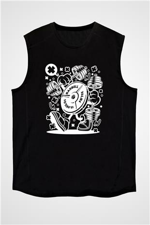 Halter Baskılı Unisex Siyah Kolsuz Tişört