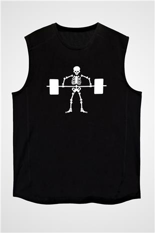 Halter Baskılı Unisex Siyah Kolsuz Tişört