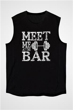 Halter Baskılı Unisex Siyah Kolsuz Tişört