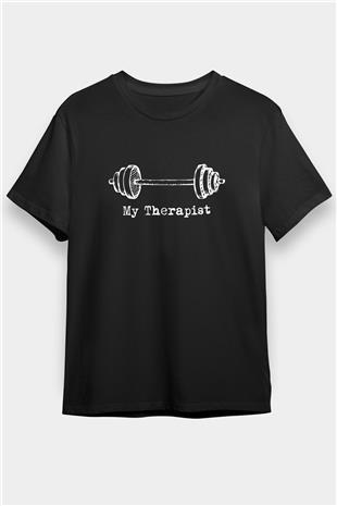 Halter Baskılı Unisex Siyah Tişört - Tshirt