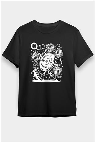 Halter Baskılı Unisex Siyah Tişört - Tshirt