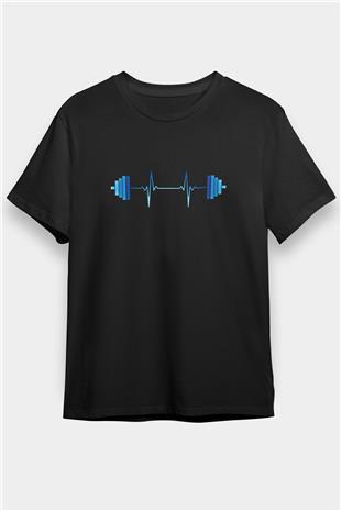Halter Baskılı Unisex Siyah Tişört - Tshirt
