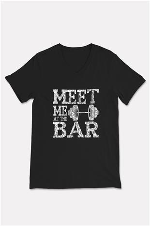 Halter Baskılı Unisex Siyah V Yaka Tişört