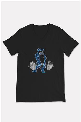 Halter Baskılı Unisex Siyah V Yaka Tişört