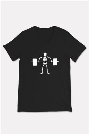 Halter Baskılı Unisex Siyah V Yaka Tişört