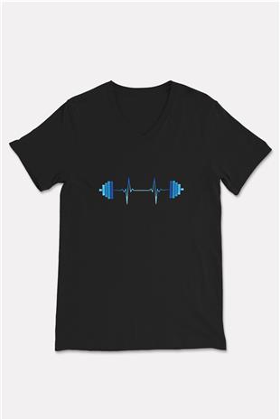 Halter Baskılı Unisex Siyah V Yaka Tişört