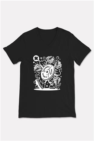 Halter Baskılı Unisex Siyah V Yaka Tişört