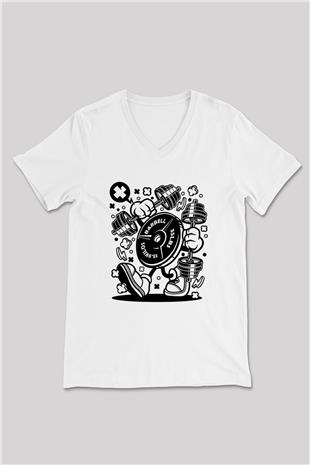 Halter Baskılı Unisex V Yaka Tişört - Tshirt