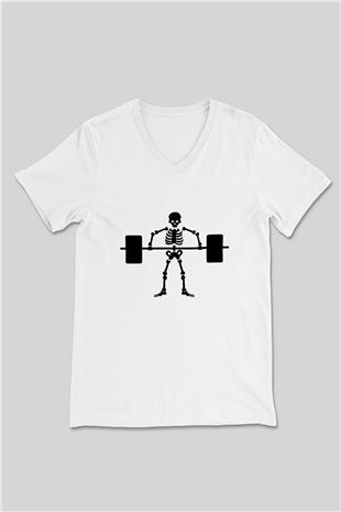 Halter Baskılı Unisex V Yaka Tişört - Tshirt