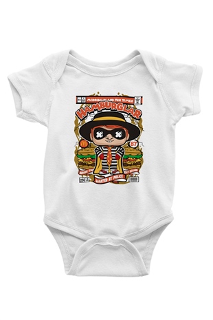 Hamburger Hırsızı Baskılı Beyaz Bebek Body - Zıbın