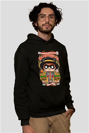 Hamburglar Baskılı Unisex Siyah Hoodie