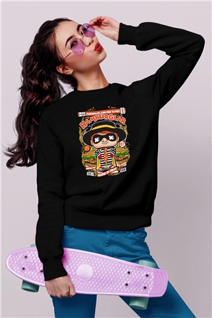 Hamburglar Baskılı Unisex Siyah Sweatshirt