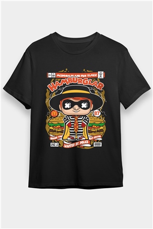 Hamburglar Baskılı Unisex Siyah Tişört