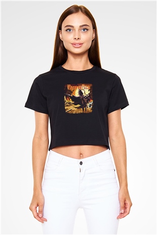HammerFall Baskılı Unisex Siyah Crop Top Tişört