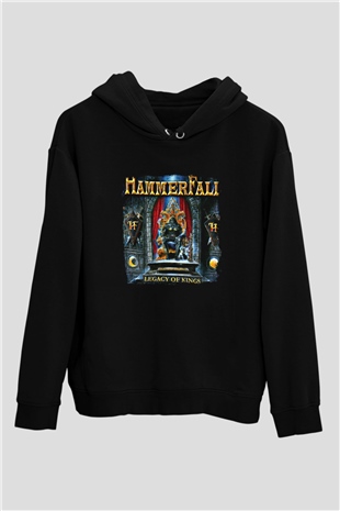 HammerFall Baskılı Unisex Siyah Hoodie