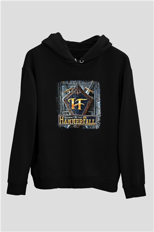 HammerFall Baskılı Unisex Siyah Hoodie