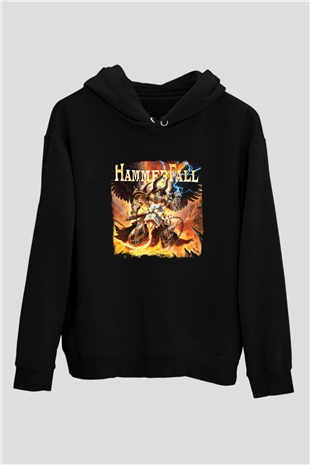 HammerFall Baskılı Unisex Siyah Hoodie