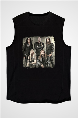HammerFall Baskılı Unisex Siyah Kolsuz Tişört