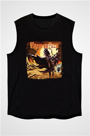 HammerFall Baskılı Unisex Siyah Kolsuz Tişört