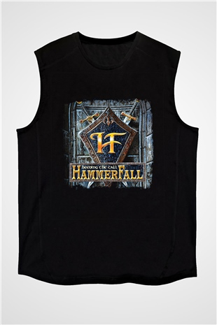 HammerFall Baskılı Unisex Siyah Kolsuz Tişört