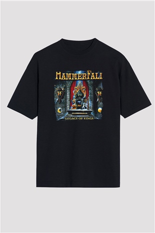 HammerFall Baskılı Unisex Siyah Oversize Tişört