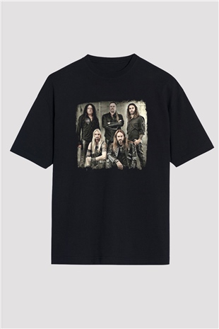 HammerFall Baskılı Unisex Siyah Oversize Tişört