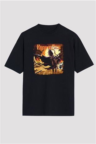 HammerFall Baskılı Unisex Siyah Oversize Tişört