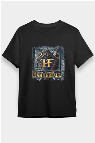 HammerFall Baskılı Unisex Siyah Tişört