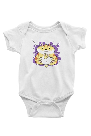 Hamster Baskılı Beyaz Unisex Bebek Body - Zıbın