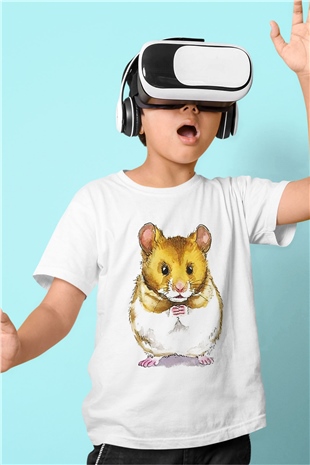 Hamster Baskılı Beyaz Unisex Çocuk Tişört
