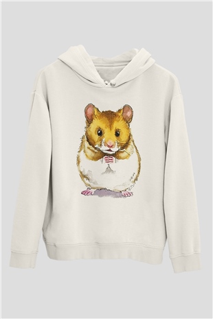 Hamster Beyaz Unisex Kapşonlu Sweatshirt