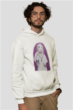 Hamster Beyaz Unisex Kapşonlu Sweatshirt