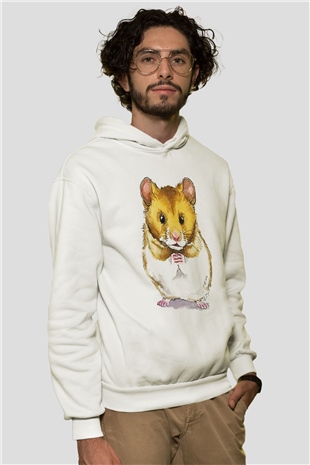 Hamster Beyaz Unisex Kapşonlu Sweatshirt