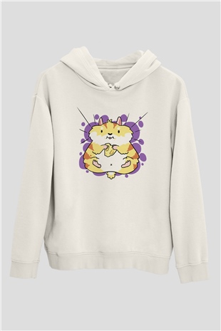 Hamster Beyaz Unisex Kapşonlu Sweatshirt