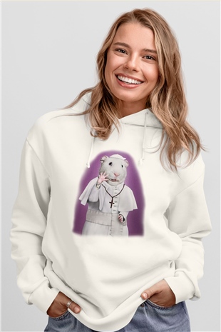 Hamster Beyaz Unisex Kapşonlu Sweatshirt