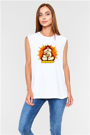 Hamster Beyaz Unisex Kolsuz Tişört