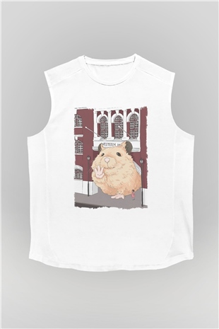 Hamster Beyaz Unisex Kolsuz Tişört