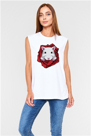 Hamster Beyaz Unisex Kolsuz Tişört