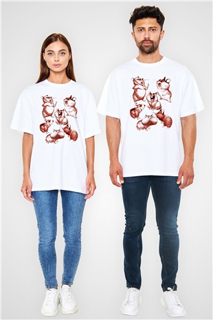 Hamster Beyaz Unisex Oversize Tişört T-Shirt
