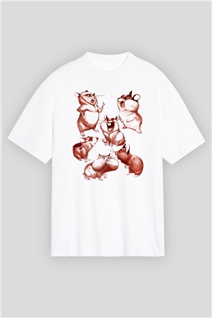 Hamster Beyaz Unisex Oversize Tişört T-Shirt