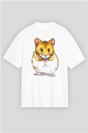 Hamster Beyaz Unisex Oversize Tişört T-Shirt