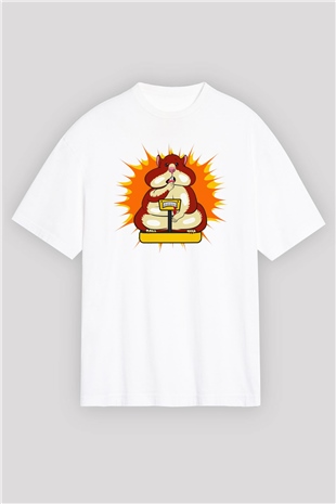 Hamster Beyaz Unisex Oversize Tişört T-Shirt