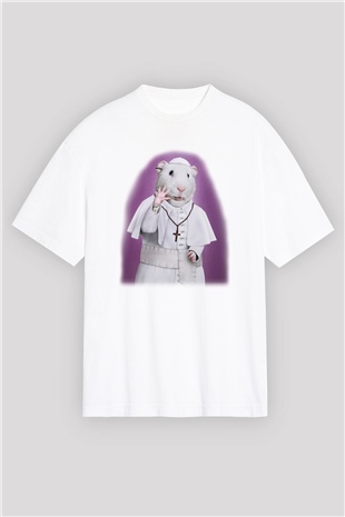 Hamster Beyaz Unisex Oversize Tişört T-Shirt