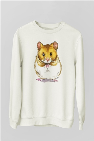 Hamster Beyaz Unisex Sweatshirt