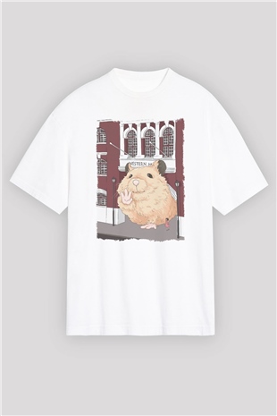 Hamster Beyaz Oversize Tişört Oversize T-shirt - TişörtFabrikası