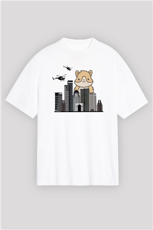 Hamster Beyaz Oversize Tişört Oversize T-shirt - TişörtFabrikası