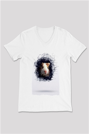 Hamster Beyaz Unisex V Yaka Tişört