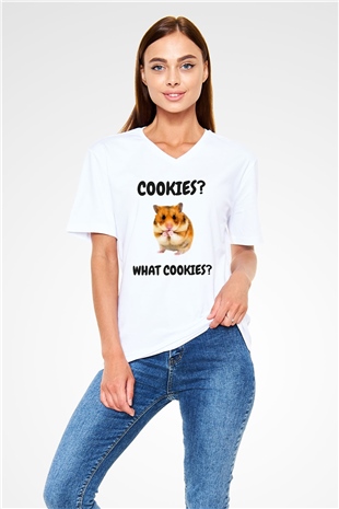 Hamster Beyaz Unisex V Yaka Tişört